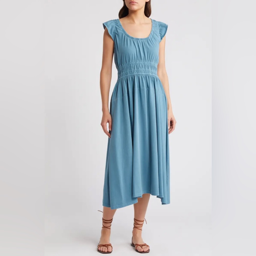 Treasure & Bond Blue Smocked Ruffled Sundress